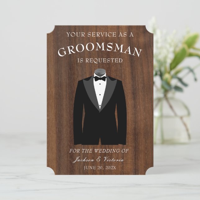 Invitación Tuxedo Groomsman (Anverso de pie)