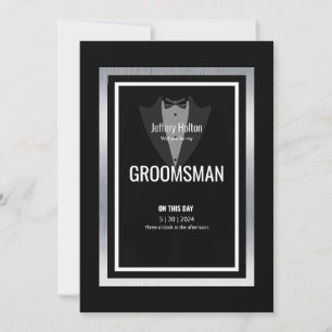 Invitación Tuxedo groomsman negro y blanco