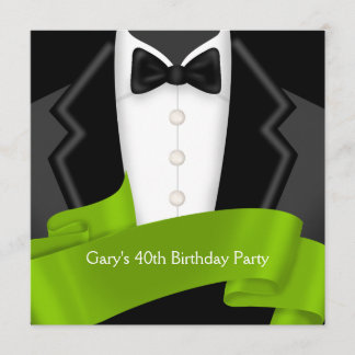 Invitación Tuxedo Mans Black Green 40 Birthday Fiesta