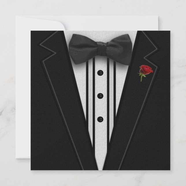 Invitación Tuxedo negro con bastón negro (Reverso)