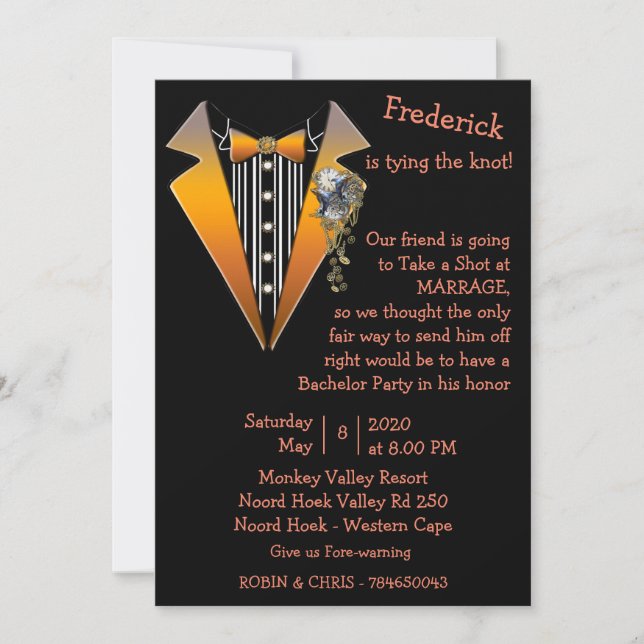 Invitación Tuxedo- Partido del bachiller Steampunk (Anverso)