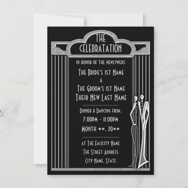 Invitación Tuxedo - Recepción de boda negra y plateada - (Anverso)