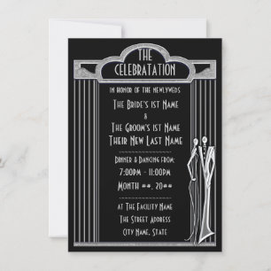 Invitación Tuxedo - Recepción de boda negra y plateada -