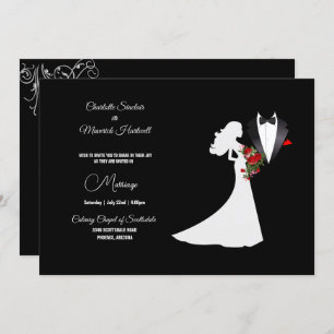 Invitación Tuxedo Suit & Bride Silhouette B&W Boda