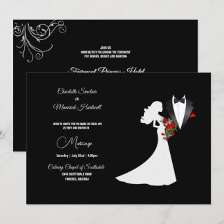 Invitación Tuxedo Suit & Bride Silhouette B&W Boda