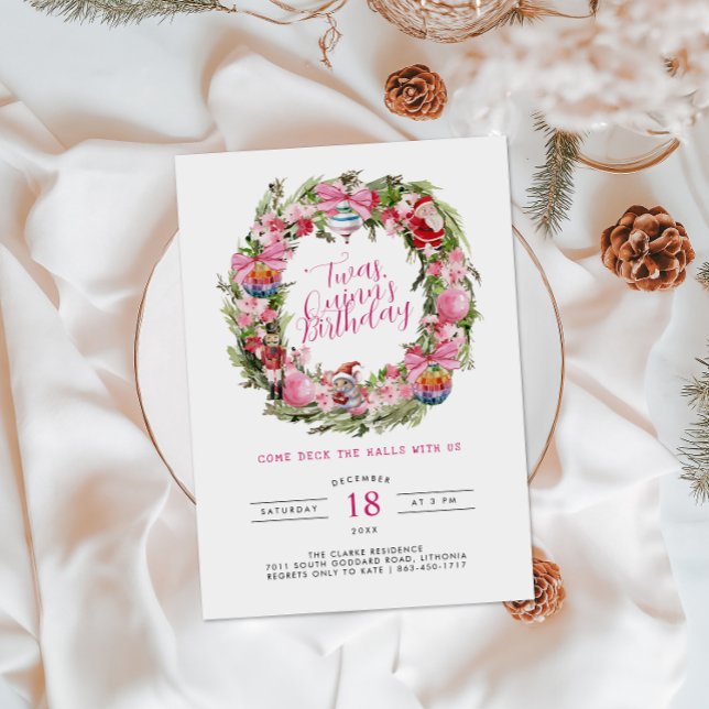 Invitación ’Twas a Christmas Birthday | Holiday Wreath  (Subido por el creador)