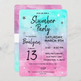 Invitación Tween Chica Birthday Slumber Fiesta Watercolor