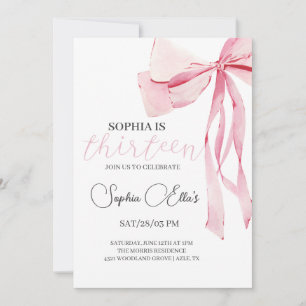 Invitación Tween Pink Bow Cumpleaños 13   Coquette 13º nacimi