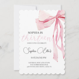 Invitación Tween Pink Bow Cumpleaños 13 | Coquette 13º nacimi