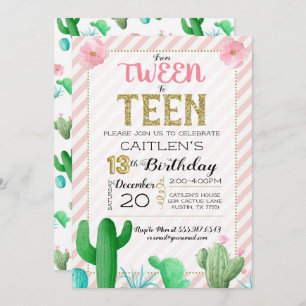 Invitación Tween To Teen Cactus Boho Cumpleaños