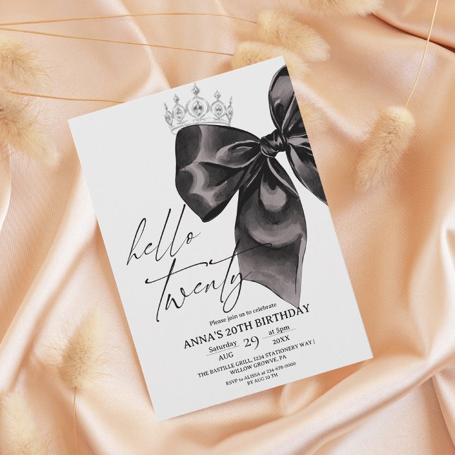 Invitación Twenty Black Bow 20th Birthday Invitation (Subido por el creador)