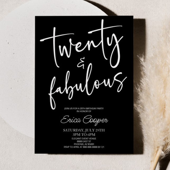 Invitación Twenty & Fabulous Minimal 20th Birthday Party (Subido por el creador)