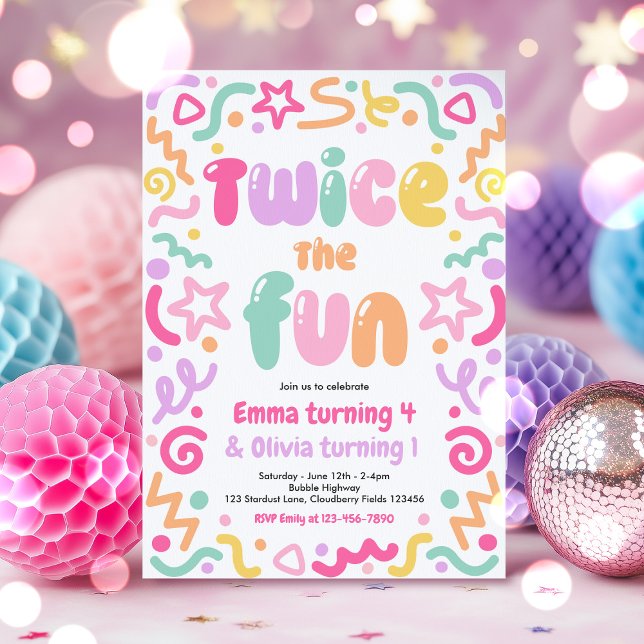 Invitación Twice The Fun Joint Birthday Party Balloon  (Subido por el creador)