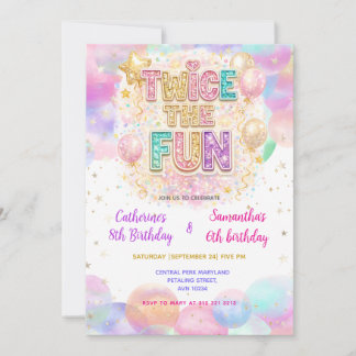 Invitación Twice the Fun Pastel Glitter Double Birthday