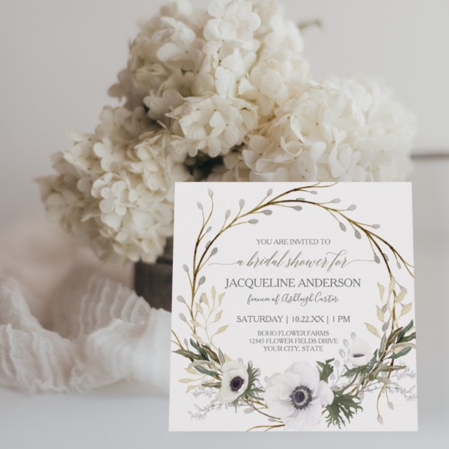 Invitación Twig de anémona blanca Fern Eucalyptus Bridal Show (Subido por el creador)