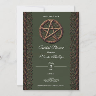 Invitación Twig de madera Pentáculo Verde Oliva Wicca Despedi