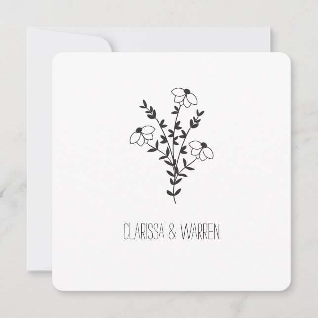 Invitación Twigs and Flowers In Black Modern & Minimalist (Anverso)