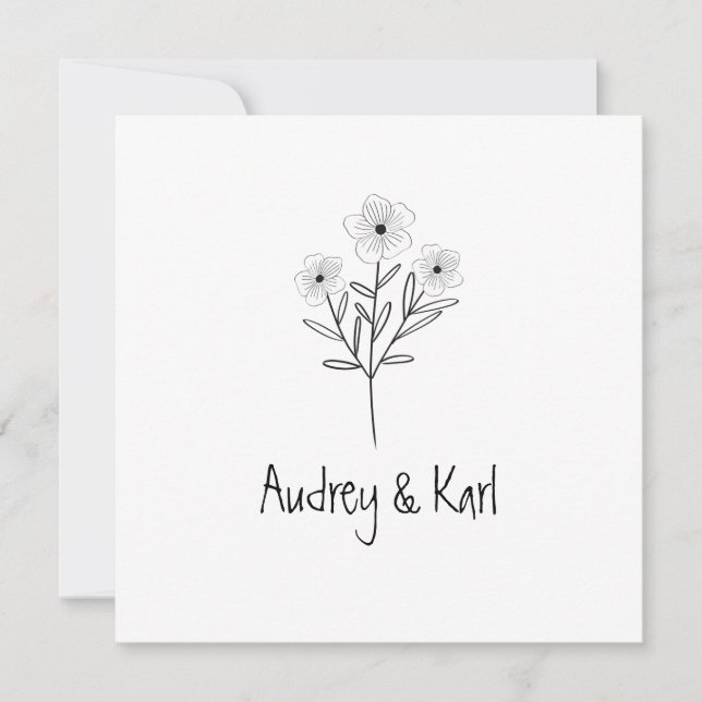 Invitación Twigs and Flowers Monogrammed Modern & Minimalist (Anverso)