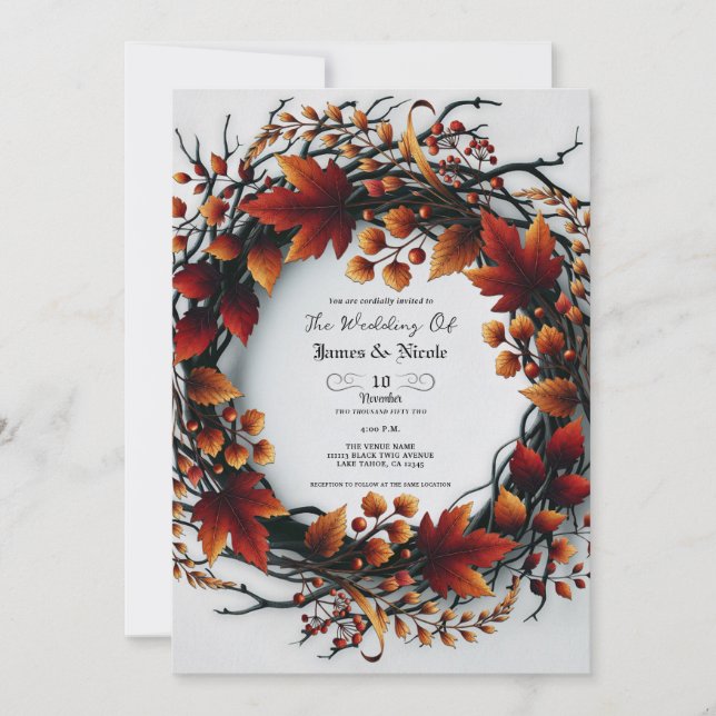 Invitación Twigs & Leaves Elegante Boda de otoño floral otoño (Anverso)