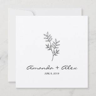 Invitación Twigs & Leaves Monogram Black & White Wedding