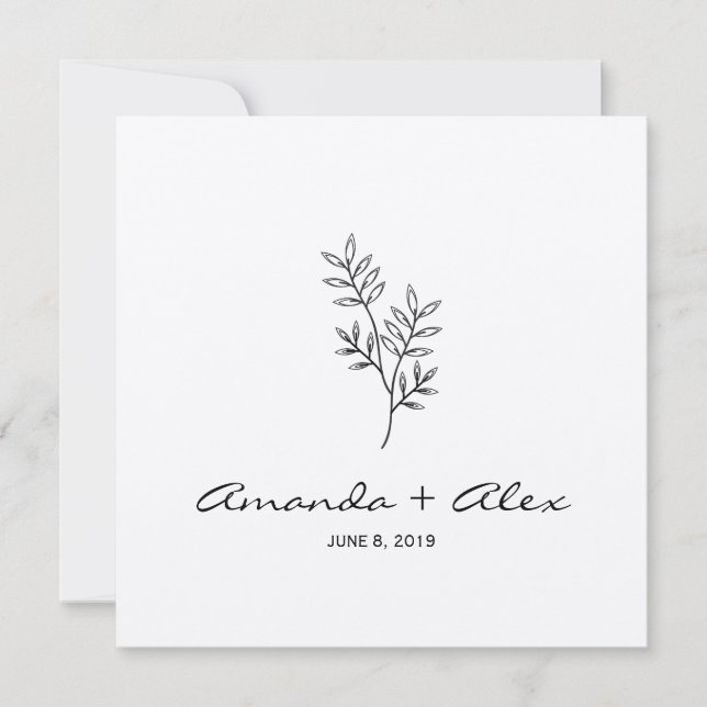 Invitación Twigs & Leaves Monogram Black & White Wedding (Anverso)