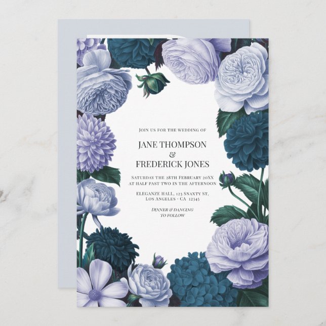 Invitación Twilight Navy, Mist Lavender & Silver Periwinkle (Anverso / Reverso)