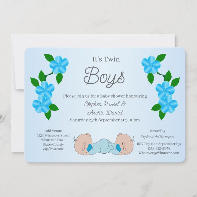 Invitación Twin Baby Boys Baby Shower (Anverso)