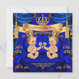 Invitación Twin Baby Shower Boy Prince Blue Gold