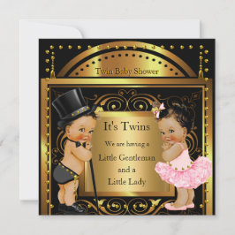 Invitación Twin Baby Shower Boy y Chica Gold Brunette