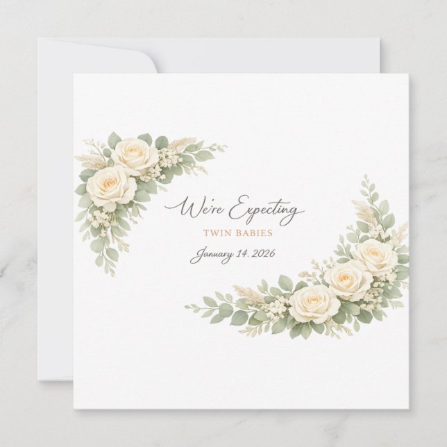 Invitación Twin Baby Shower Invitation Botanical Greenery Flo (Anverso)