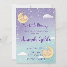 Invitación Twin Baby Shower Invitation Sleeping Animals Moon