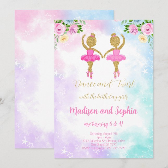 Invitación Twin Ballerina (Anverso / Reverso)