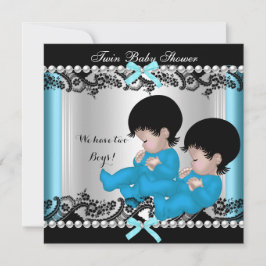 Invitación Twin Boy Baby Shower Blue Cute Baby Boys