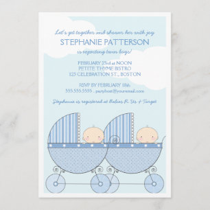 Invitación Twin Boy Blue Carrie Feliz Baby Shower