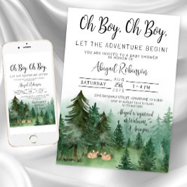Invitación Twin Boy Deer Woodland Oh Boy Baby Shower