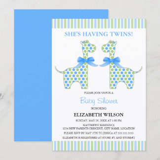 Invitación Twin Boy Giraffe Baby Shower