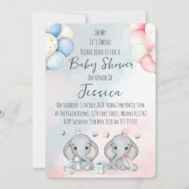 Invitación Twin Boy & Girl Elephant  Baby Shower Invitation