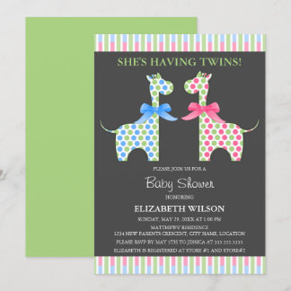 Invitación Twin Boy y Chica Giraffe Baby Shower