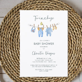 Invitación Twin Boys Clothes Watercolor Modern Baby Shower In