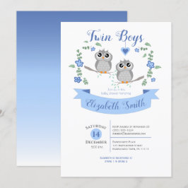 Invitación Twin Boys Cute owls babyshower
