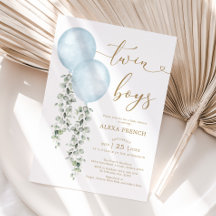 Twin Boys Dusty Blue Balloon Greenery Baby Shower