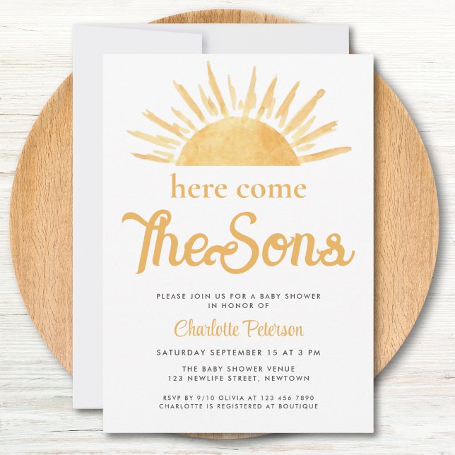 Invitación Twin Boy's Here Come The Sons Baby Shower (Subido por el creador)