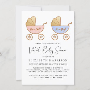 Invitación Twin Chica Boy Watercolor Virtual Baby Shower