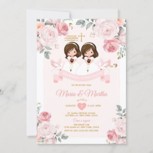 Invitación Twin Cute Little Girl Primera Comunión