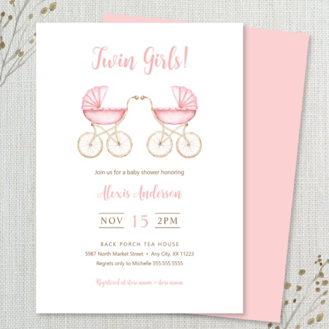 Invitación Twin Girls Carriages Baby Shower Invitation (Subido por el creador)