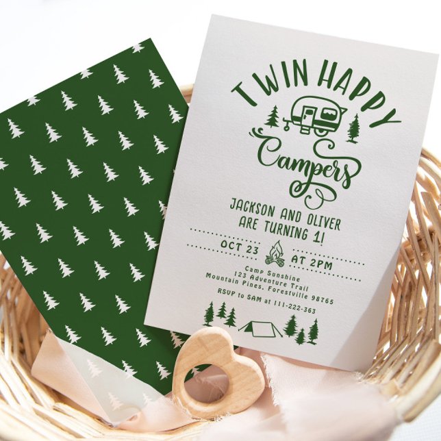 Invitación Twin Happy campers Bosque de niños de primer cumpl (Subido por el creador)