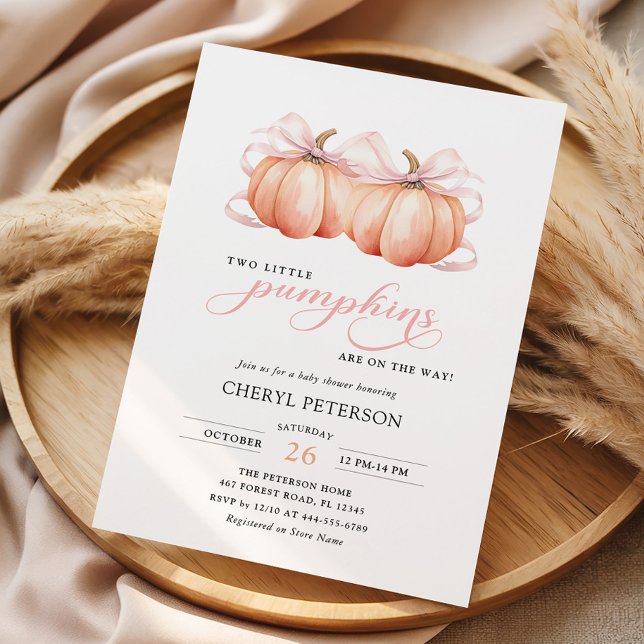 Invitación TWIN Little Pumpkins Pink Bow Baby Shower (Subido por el creador)