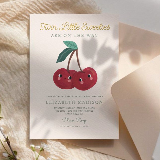 Invitación Twin Little Sweeties Cherry Berry Baby Shower (Subido por el creador)
