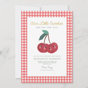 Invitación Twin Little Sweeties Cherry Berry Baby Shower