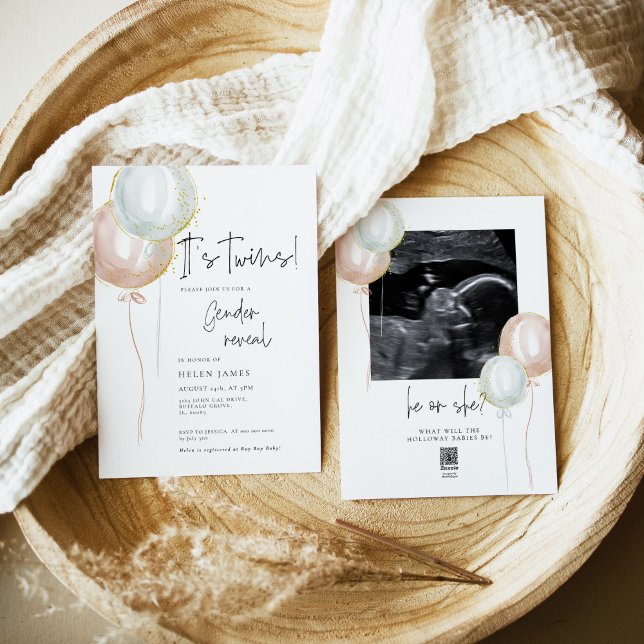 Invitación TWIN Pink & Blue Balloon Gender Revelan baby ducha (Subido por el creador)